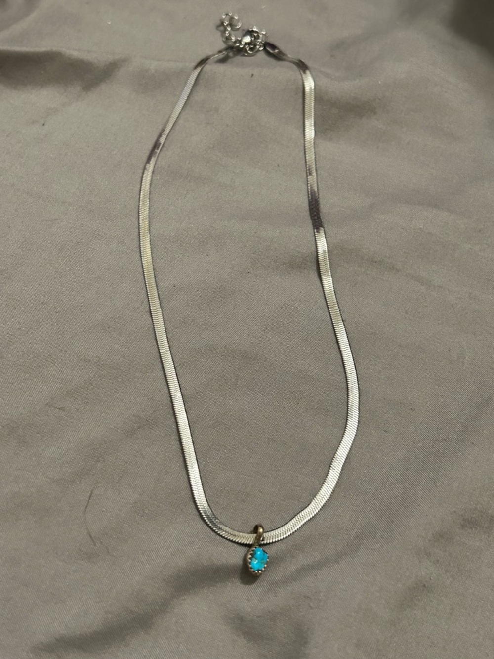Sterling Silver Snake Chain Necklace with Turquoise Pendant